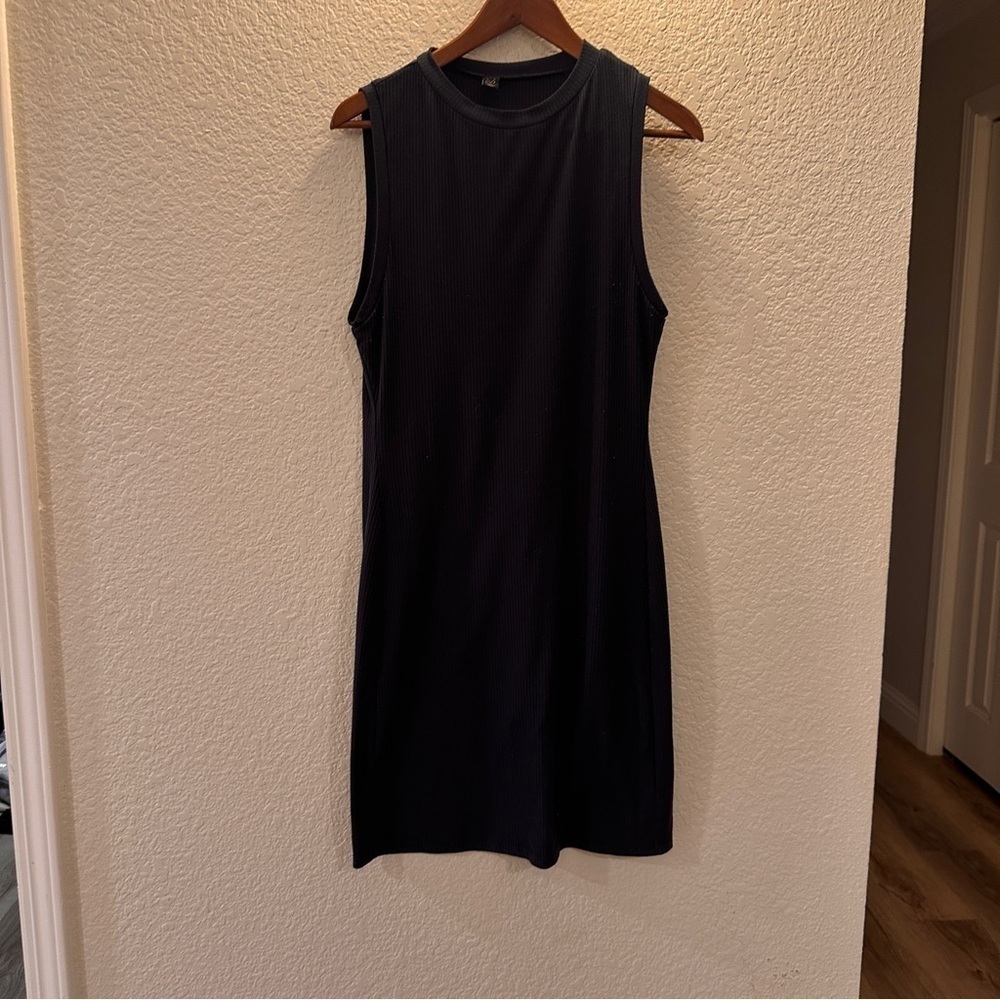 Gentle Fawn Navy Blue Ribbed Sleeveless Bodycon Midi Dress Size Large Stretchy !